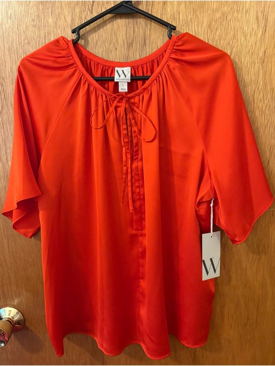 Worthington Tops - W by Worthington Orange Tie-Neck Satin Blouse NWT
